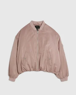 Pink Oversized Ruched Hem Bomber Jacket