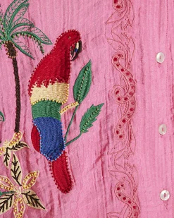 Pink Parrot Embroidered Broderie Top