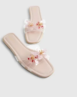 Pink Perspex Flower Flat Sandals