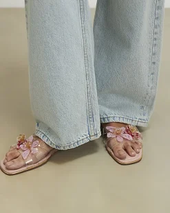 Pink Perspex Flower Flat Sandals