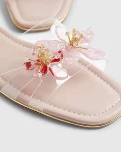 Pink Perspex Flower Flat Sandals