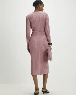 Pink Plisse Belted Midi Dress