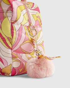 Pink Pom Pom Plaited Scarf Flower Bag Charm