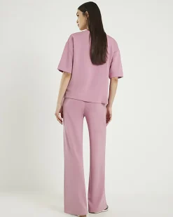 Pink Premium Drawstring Wide Leg Joggers