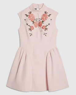 Pink Premium Floral Embroidered Mini Dress