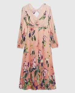 Pink Premium Plisse Floral Midi Dress