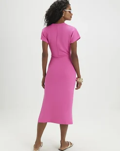 Pink Premium Short Sleeve Tie Side Midi Dress