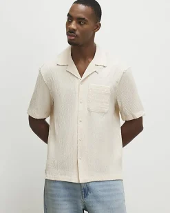 Pink Regular Fit Textured Short Sleeve Shirt