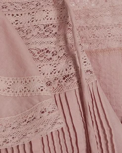Pink Ruffle Sleeve Lace Blouse