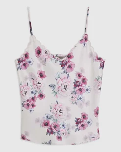 Pink Satin Floral Scallop Trim Cami Top