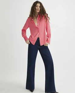 Pink Satin Long Sleeve Slim Fit Shirt