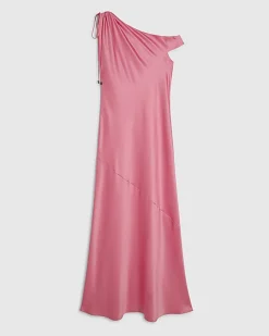 Pink Satin One Shoulder Maxi Dress
