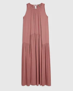 Pink Satin Sleeveless Halter Neck Midi Dress