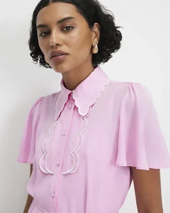 Pink Scallop Shirt Dress