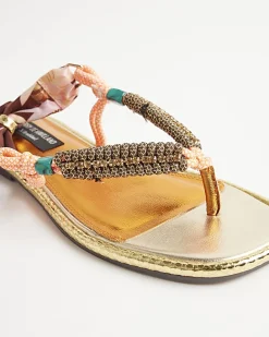 Pink Scarf Tie Rope Flat Sandals