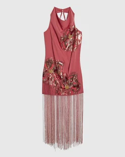 Pink Sequin Tassel Mini Dress