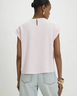 Pink Short Sleeve Button Top