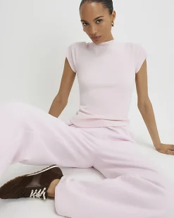 Pink Short Sleeve Fitted Ribbed Top