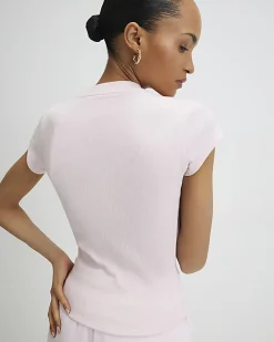 Pink Short Sleeve Fitted Ribbed Top