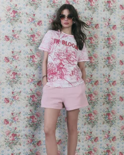 Pink Short Sleeve In Bloom Cotton T-shirt