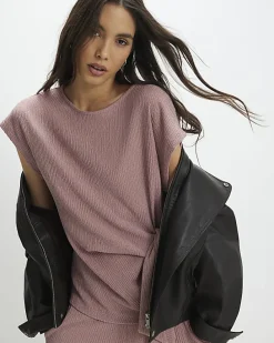 Pink Short Sleeve Textured Knot Front Top