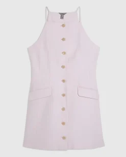 Pink Sleeveless Button Mini Dress