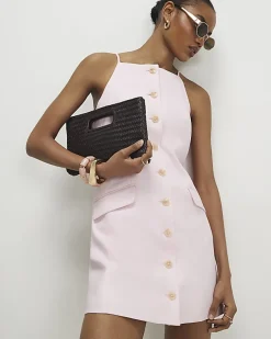 Pink Sleeveless Button Mini Dress
