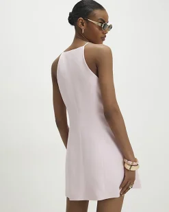 Pink Sleeveless Button Mini Dress
