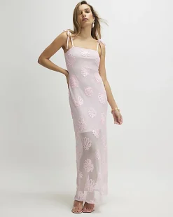 Pink Sleeveless Cornelli Shell Maxi Dress