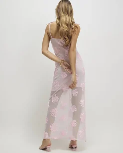 Pink Sleeveless Cornelli Shell Maxi Dress
