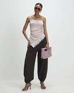 Pink Sleeveless Lace Trim Cami Top