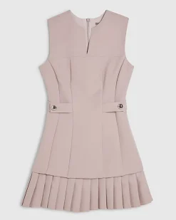 Pink Sleeveless Pleated Hem Tab Mini Dress