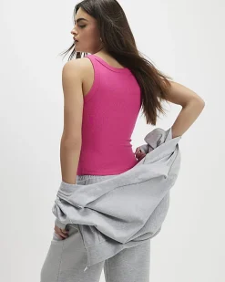 Pink Sleeveless Ribbed Tank Top
