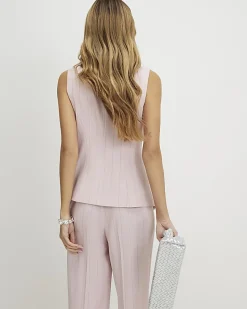 Pink Sleeveless Striped Longline Waistcoat