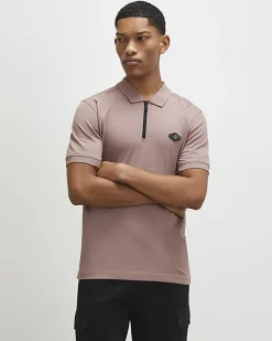 Pink Slim Fit Pique Badge Polo Shirt