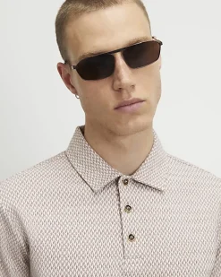 Pink Slim Fit Triangle Jacquard Polo Shirt