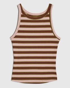 Pink Stripe Sleeveless Ribbed Cami Top