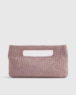 Pink Suede Woven Clutch Bag