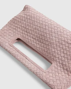 Pink Suede Woven Clutch Bag
