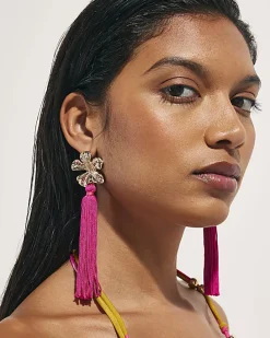 Pink Tassel Flower Earrings