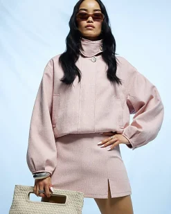 Pink Textured Front Split Skort