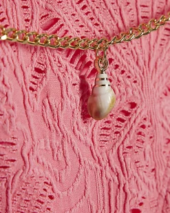 Pink Textured Shell Chain Bikini Briefs