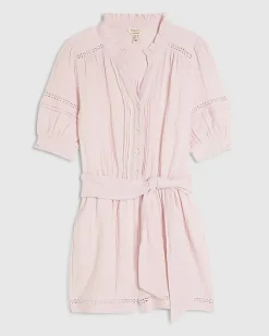 Pink Textured Tie Waist Playsuit