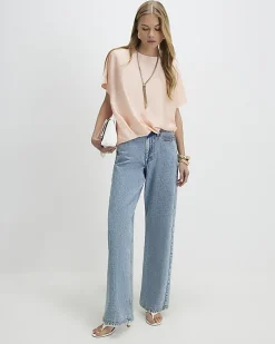 Pink Tuck Hem Satin T-Shirt