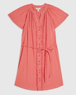 Pink V Neck Short Sleeve Frill Mini Dress