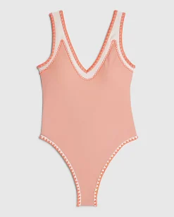 Pink Whipstitch Plunge Swimsuit