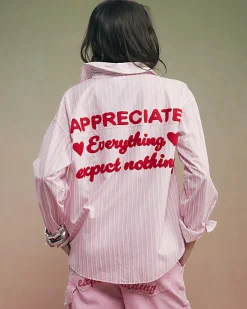 Pink Year Zero Stripe Back Slogan Shirt
