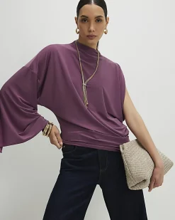Purple Asymmetric Drape Sleeve Flowing Top