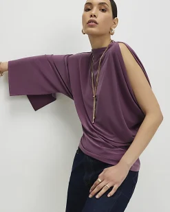 Purple Asymmetric Drape Sleeve Flowing Top