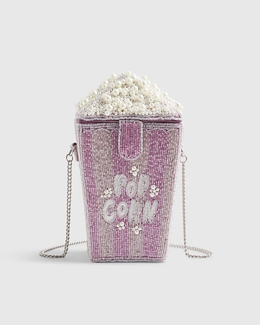 Purple Beaded Popcorn Cross body Bag